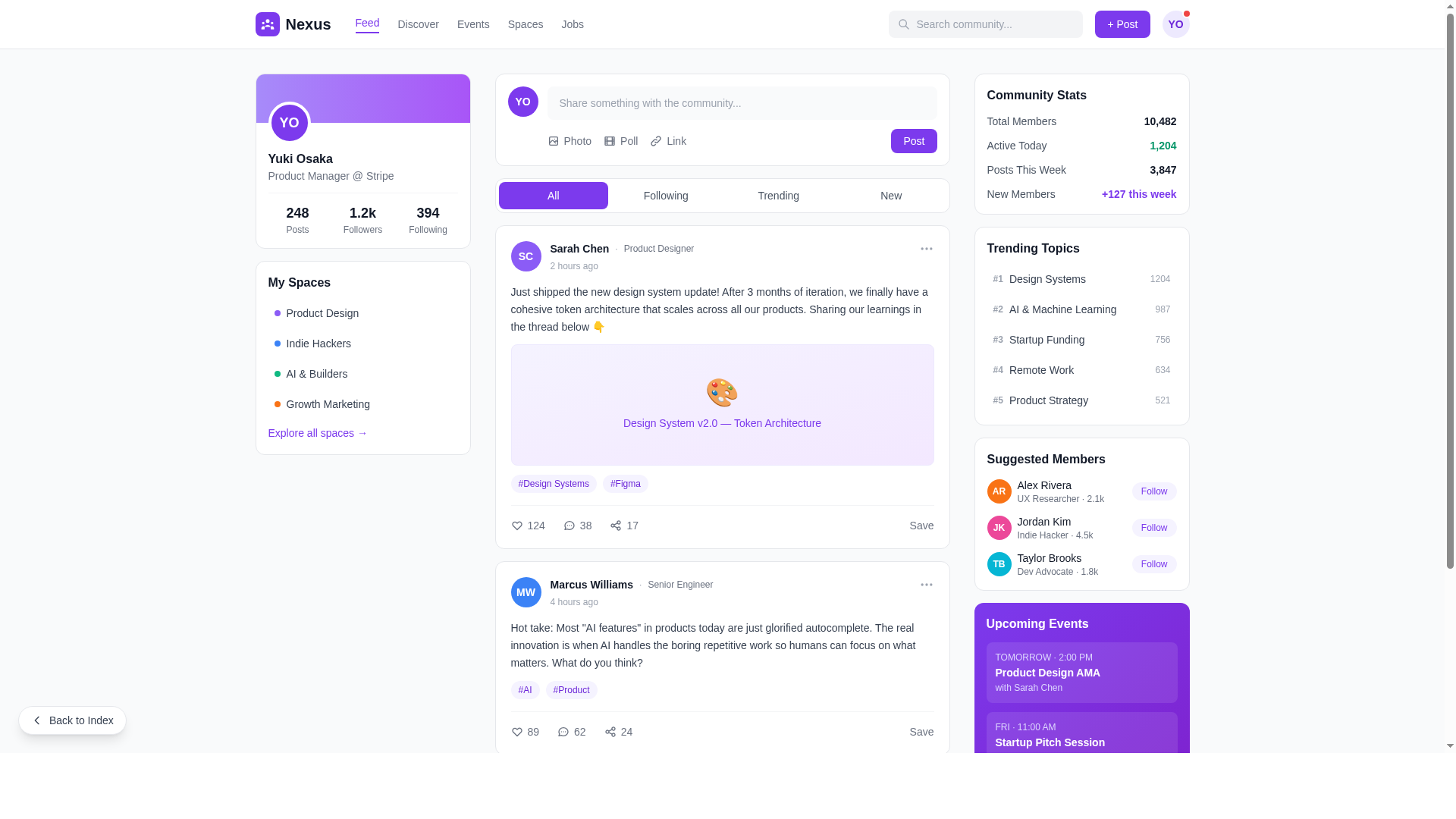 Community platform — representative UI